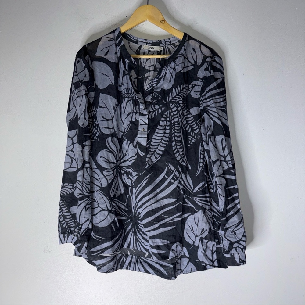 0039 italy Blue Floral‎ Cotton Tunic Top Medium